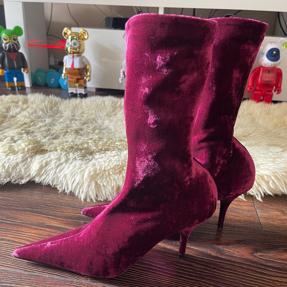 BALENCIAGA - 37.5 FABRIC HALFBOOTS WITH LEATHER SOLE - RED